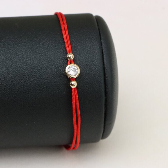 "Minimal Red String Bracelet with Center Stone, XPBL0786 - Picture 1 of 12
